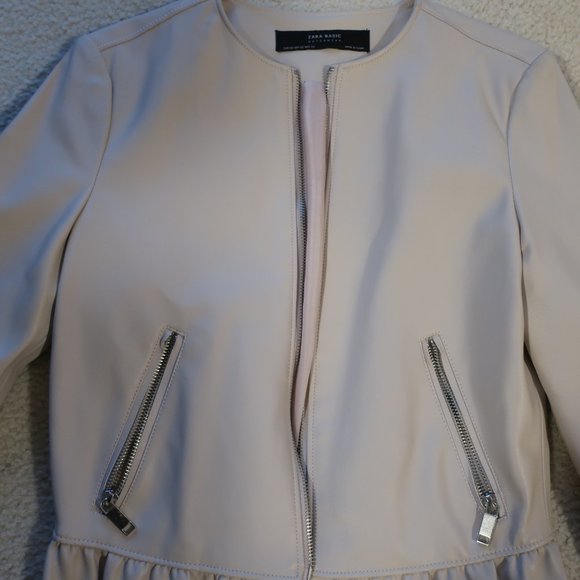 **HOST PICK** ZARA Ladies (XS) Faux Leather Frill Jacket Pale Pink (Dusty Pink) - Picture 3 of 8
